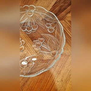 🍒 Vintage Mikasa "Bountiful Cherries" frosted glass, embossed Platter 🍒